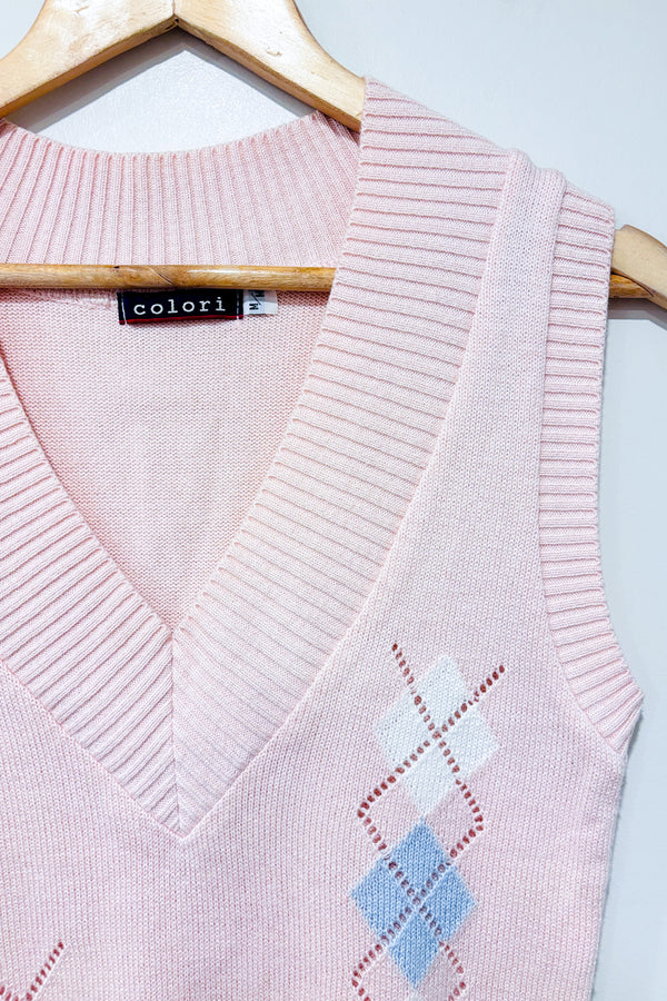 Débardeur rose et bleu en tricot (m)-Colori-La Penderie du Paradis 🕊