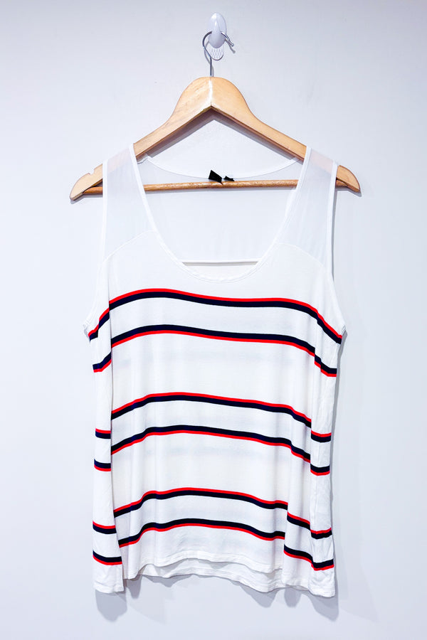 Camisole blanche avec rayures bleues et rouges (l)-Simons-La Penderie du Paradis 🕊