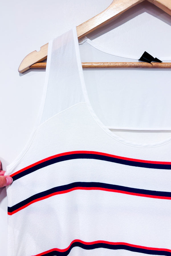 Camisole blanche avec rayures bleues et rouges (l)-Simons-La Penderie du Paradis 🕊