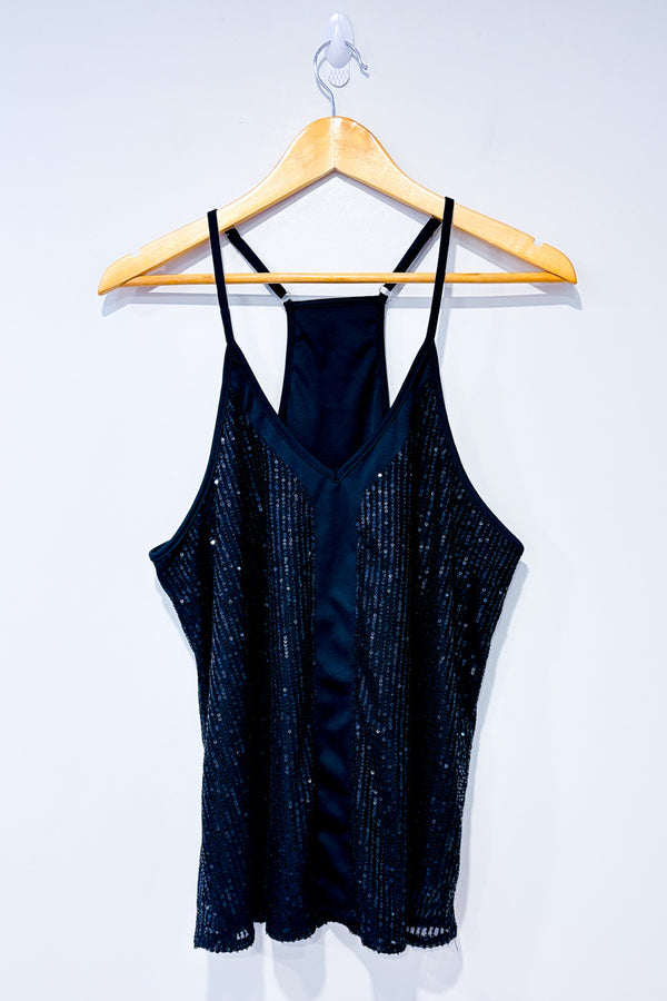 Camisole noire à paillettes seconde main - Lausie- La Penderie du Paradis