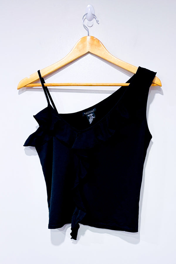 Camisole noire asymétrique à volant seconde main - Buffalo David Bitton- La Penderie du Paradis