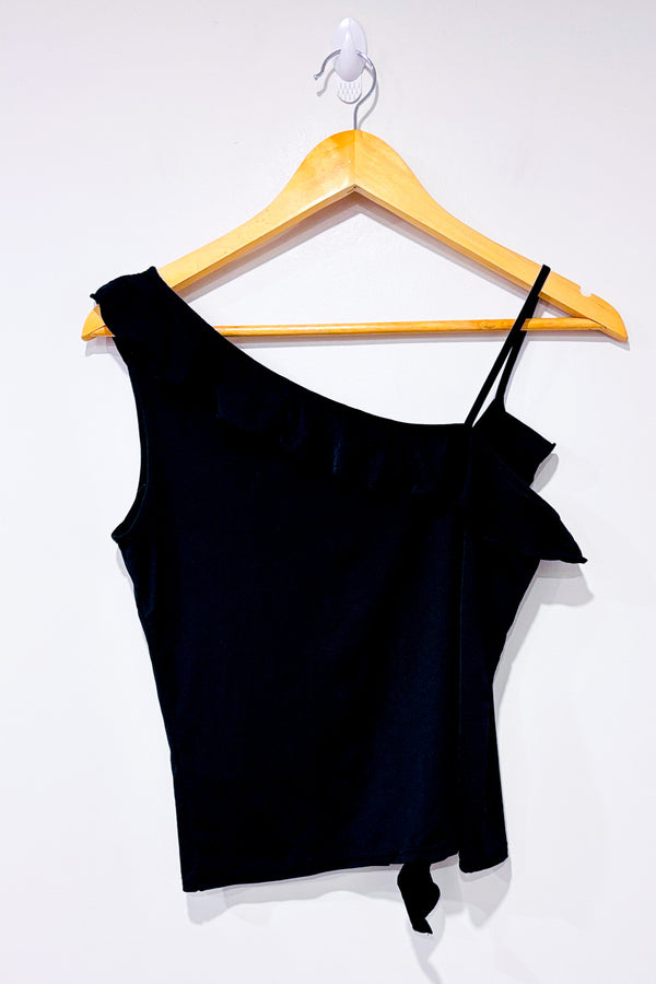 Camisole noire asymétrique à volant seconde main - Buffalo David Bitton- La Penderie du Paradis