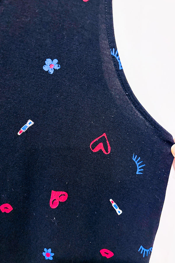 Camisole noire motifs coeurs et fleurs seconde main - Reitmans- La Penderie du Paradis
