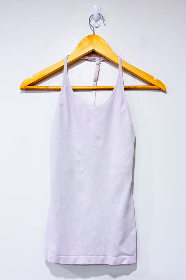 Camisole sport lilas côtelée dos ouvert avec top intégré seconde main - Fabletics- La Penderie du Paradis