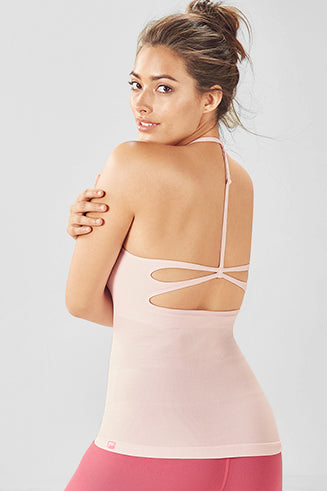 Camisole sport lilas côtelée dos ouvert avec top intégré seconde main - Fabletics- La Penderie du Paradis