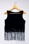 Camisole noire en dentelle fleurie avec franges seconde main - Candy Couture- La Penderie du Paradis