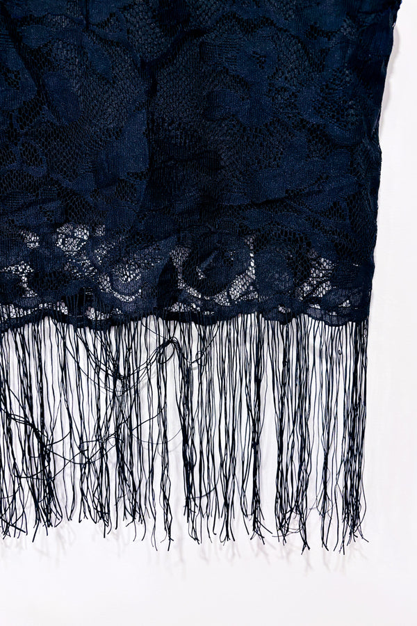 Camisole noire en dentelle fleurie avec franges seconde main - Candy Couture- La Penderie du Paradis