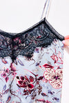 Camisole satinée bleue fleurie avec dentelle seconde main - Zara- La Penderie du Paradis