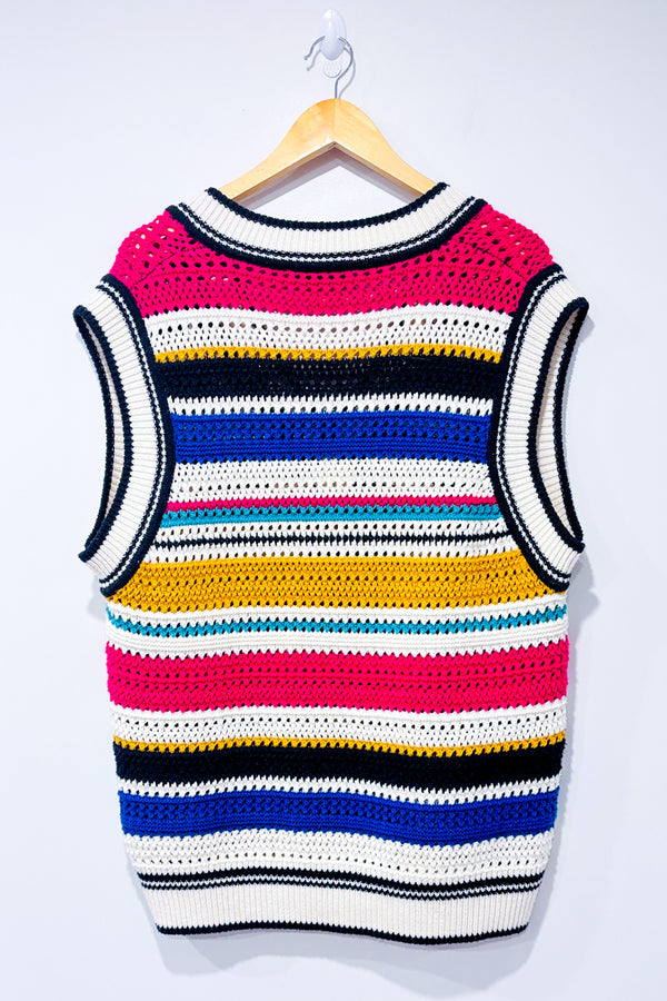 Débardeur oversized en tricot rayé multicolore col V* seconde main - Zara- La Penderie du Paradis
