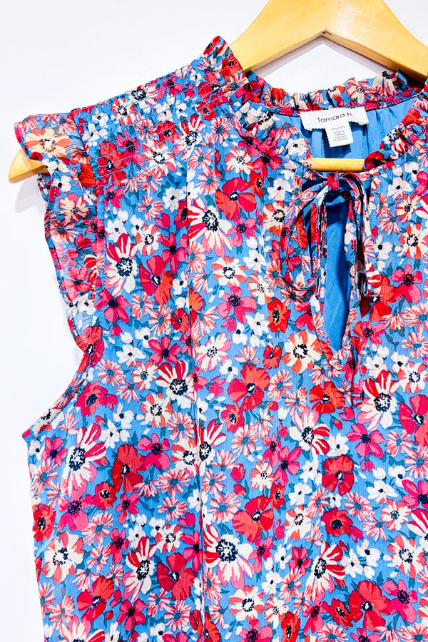Blouse bleue et rouge fleurie* seconde main - Tamara H.- La Penderie du Paradis