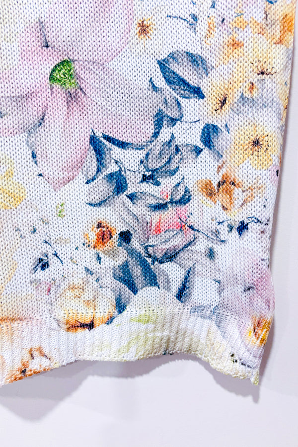 Haut en tricot blanc fleuri pastel* seconde main - Loggia de Tessitori- La Penderie du Paradis