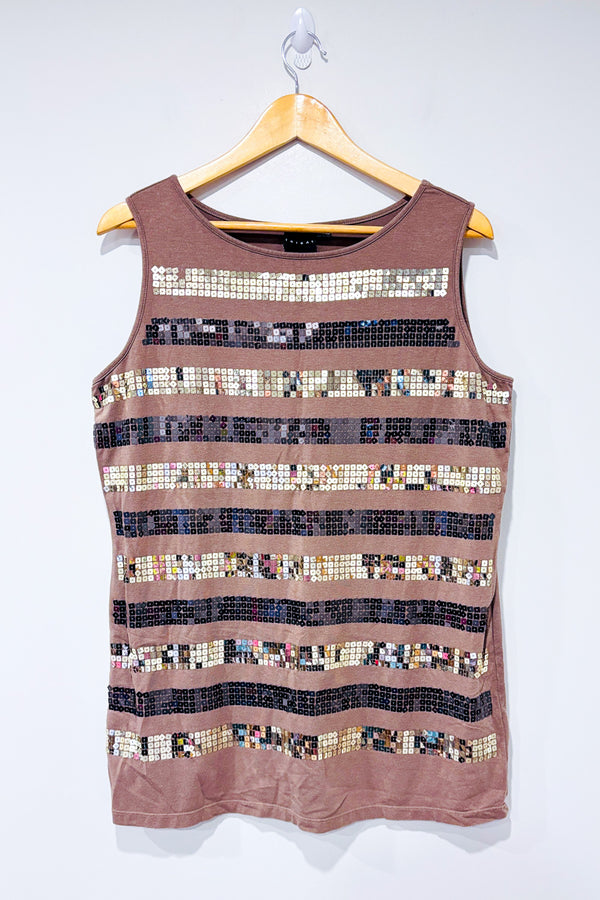 Camisole taupe avec paillettes seconde main - Tribal- La Penderie du Paradis