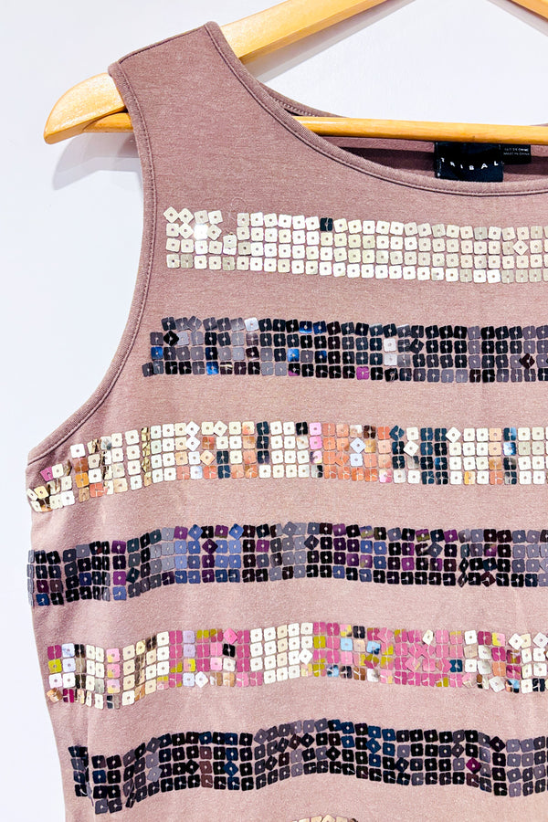 Camisole taupe avec paillettes seconde main - Tribal- La Penderie du Paradis
