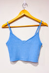 Camisole courte côtelée bleue seconde main - H&M- La Penderie du Paradis