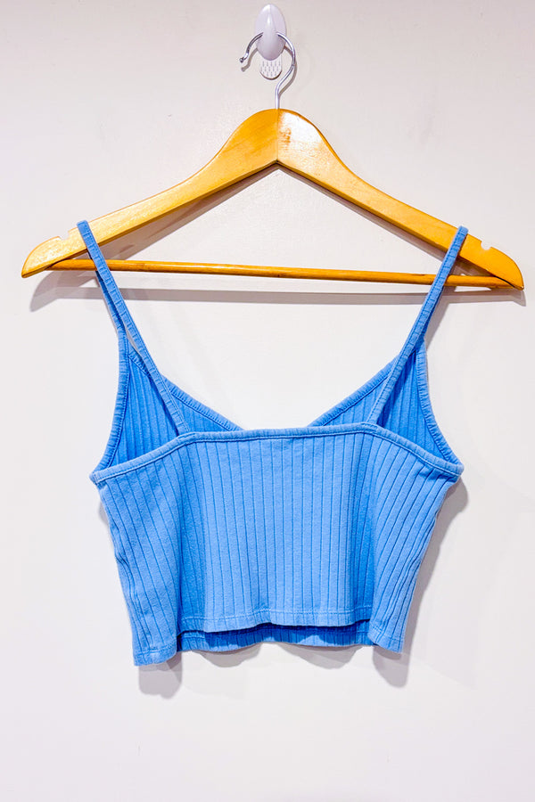 Camisole courte côtelée bleue seconde main - H&M- La Penderie du Paradis