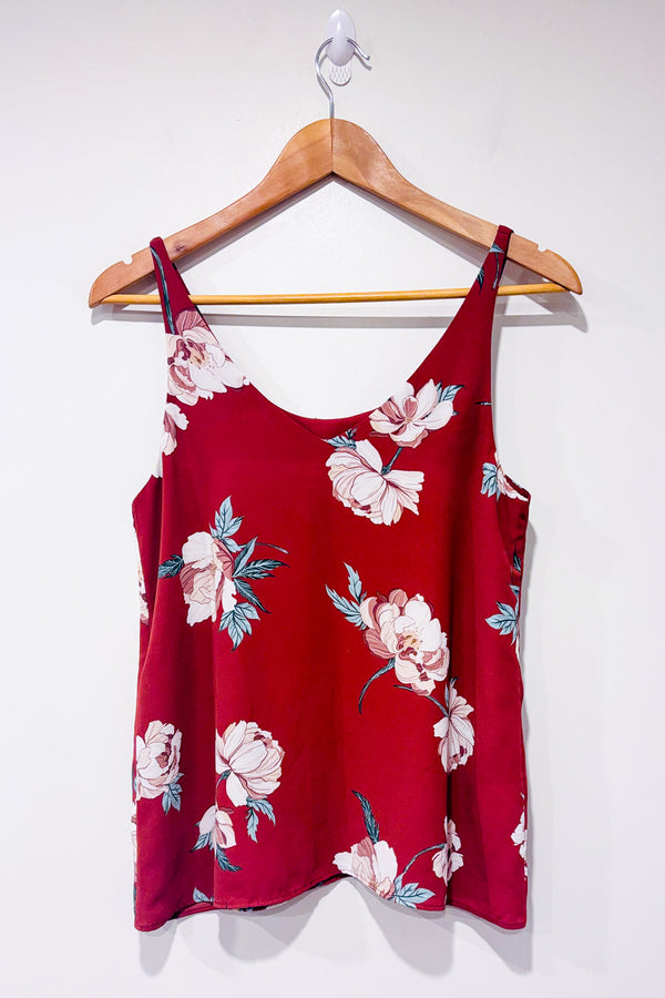 Camisole fluide vieux rose fleurie seconde main - Reitmans- La Penderie du Paradis
