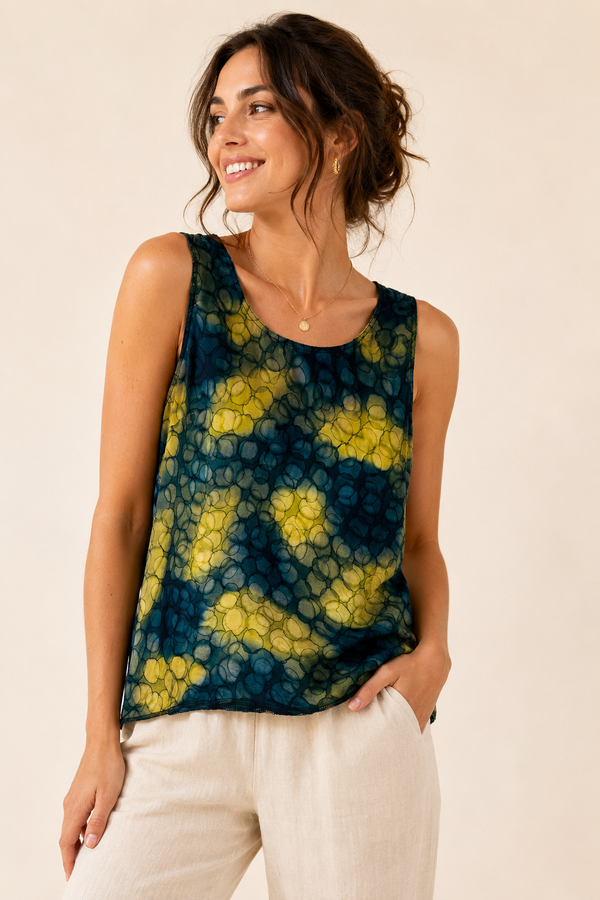 Camisole verte à motifs seconde main - Simply Silk- La Penderie du Paradis