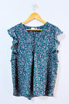 Blouse verte fleurie à manches volantes seconde main - Everleigh- La Penderie du Paradis