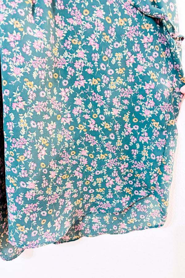 Blouse verte fleurie à manches volantes seconde main - Everleigh- La Penderie du Paradis