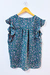 Blouse verte fleurie à manches volantes seconde main - Everleigh- La Penderie du Paradis