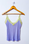 Camisole lilas côtelée à dentelle verte seconde main - Autres- La Penderie du Paradis