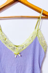 Camisole lilas côtelée à dentelle verte seconde main - Autres- La Penderie du Paradis