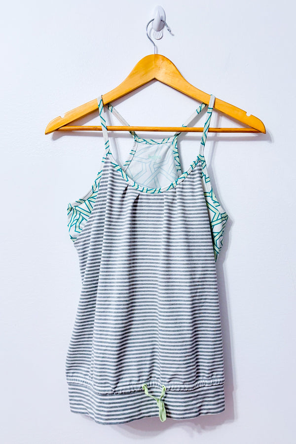 Camisole sport grise et verte rayée avec soutien intégré seconde main - Reitmans- La Penderie du Paradis