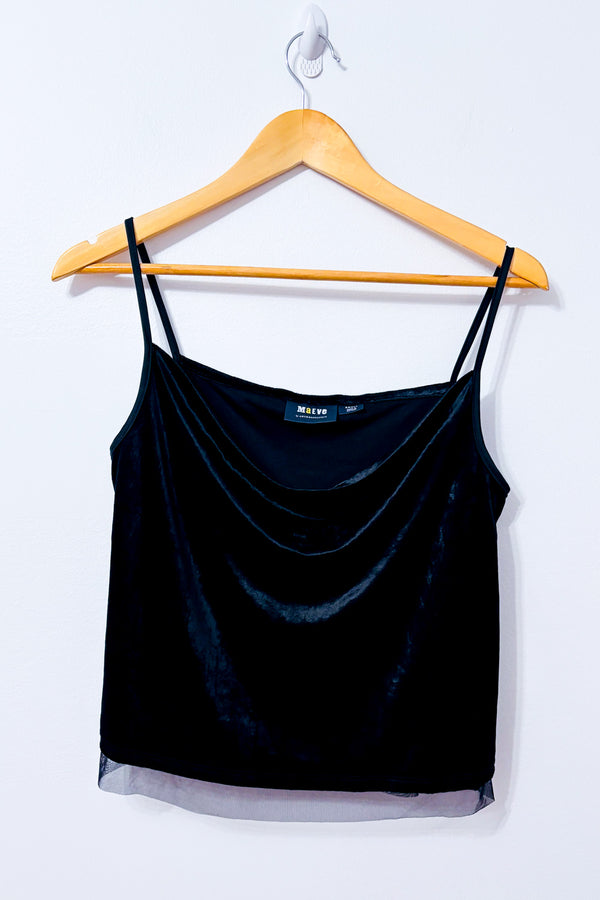 Camisole courte noire en velours à col drapé* seconde main - Maeve- La Penderie du Paradis