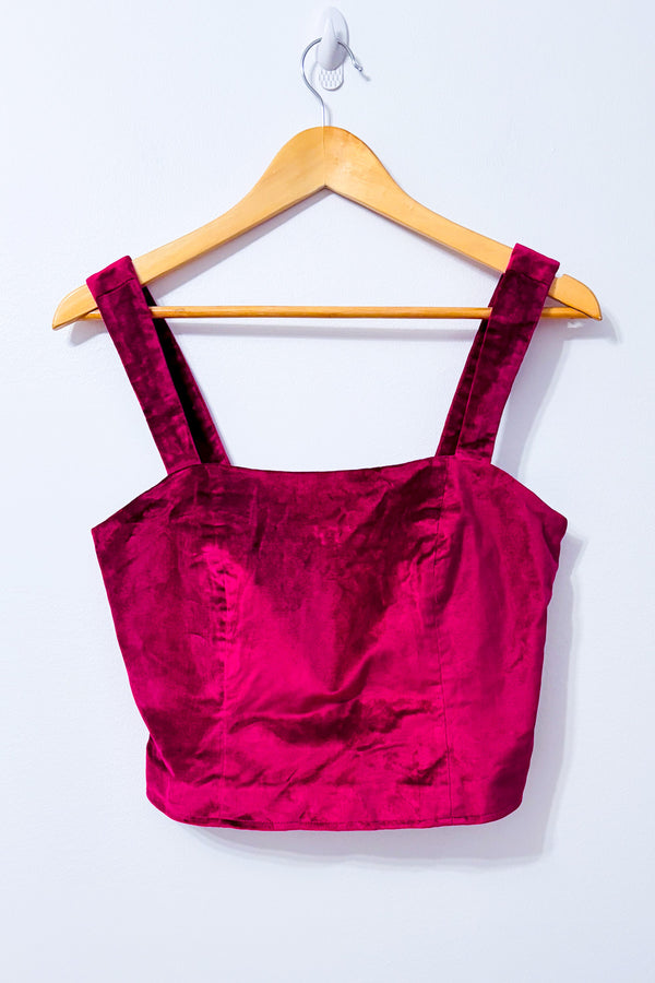 Camisole courte framboise en velours à encolure carrée* seconde main - Maeve- La Penderie du Paradis