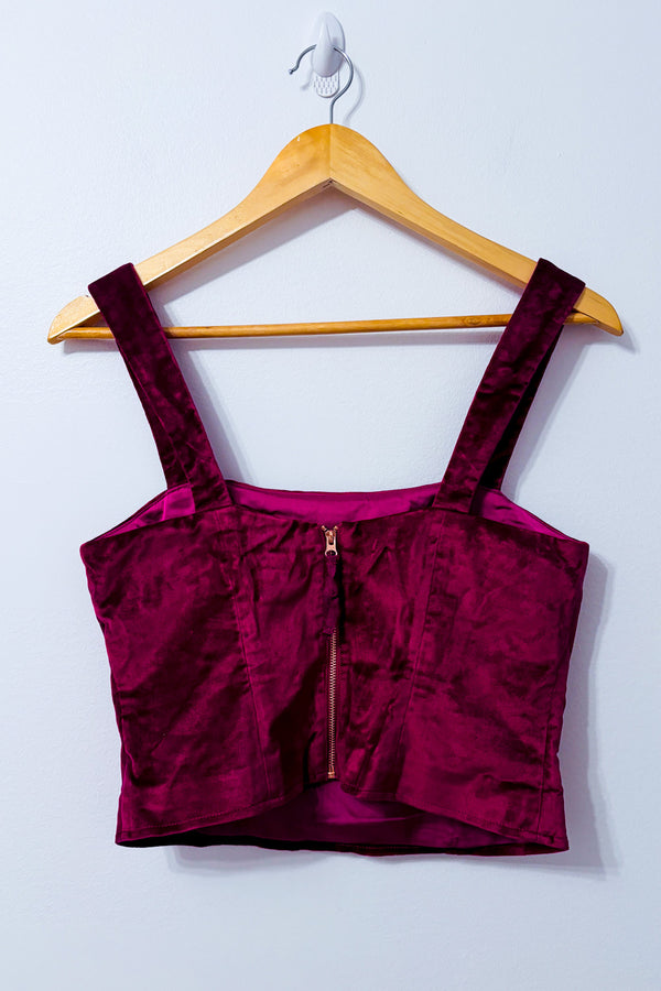 Camisole courte framboise en velours à encolure carrée* seconde main - Maeve- La Penderie du Paradis