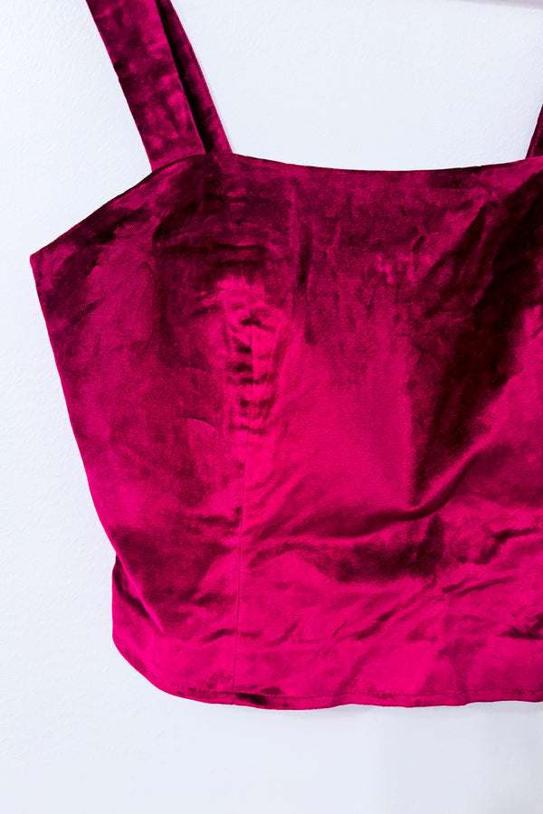 Camisole courte framboise en velours à encolure carrée* seconde main - Maeve- La Penderie du Paradis