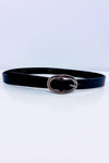 Ceinture noire en cuir avec boucle ovale seconde main - Les Ailes De La Mode- La Penderie du Paradis