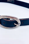 Ceinture noire en cuir avec boucle ovale seconde main - Les Ailes De La Mode- La Penderie du Paradis