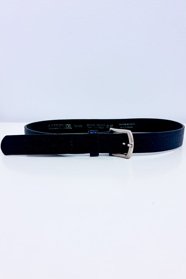 Ceinture noire fleurie texturée en cuir véritable seconde main - Grenier- La Penderie du Paradis