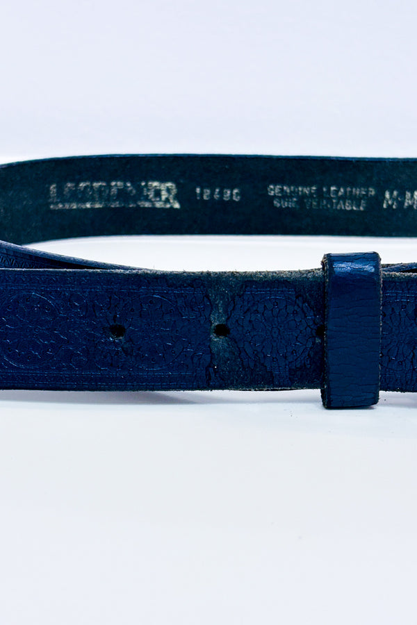 Ceinture noire fleurie texturée en cuir véritable seconde main - Grenier- La Penderie du Paradis