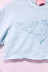 Chandail coupé en coton ouaté vert menthe avec broderie (xs)-Hoaka Apparel-La Penderie du Paradis 🕊