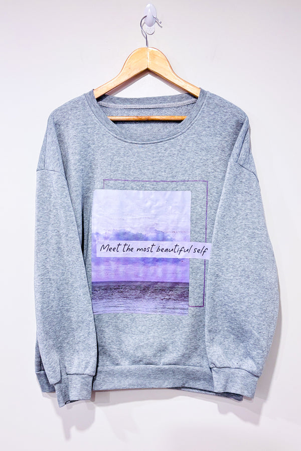 Chandail crewneck gris ''Meet the most beautiful self'' (l)-SHEIN-La Penderie du Paradis 🕊