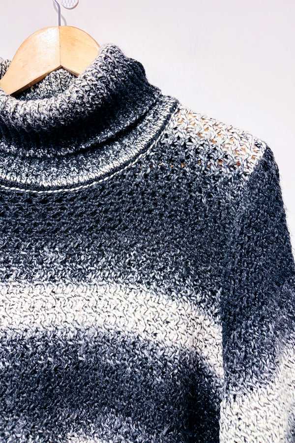 Chandail en tricot gris rayé à col roulé (xl)-Greige-La Penderie du Paradis 🕊