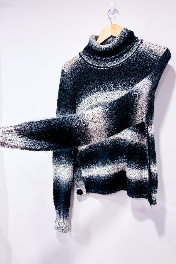 Chandail en tricot gris rayé à col roulé (xl)-Greige-La Penderie du Paradis 🕊