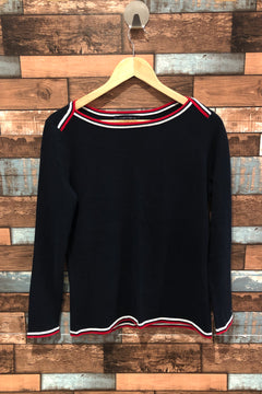 Chandail marine avec bandes rouges