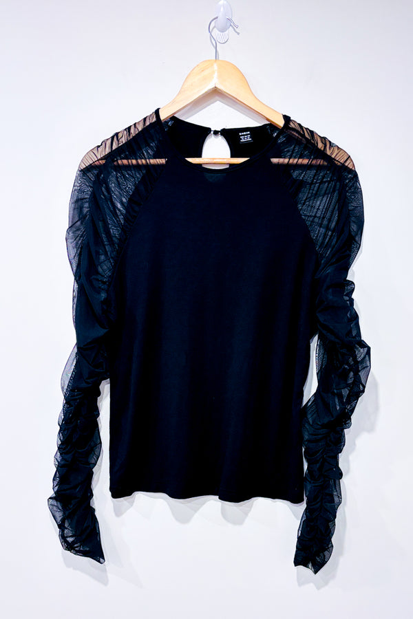 Chandail noir avec manches transparentes (l)-SHEIN-La Penderie du Paradis 🕊