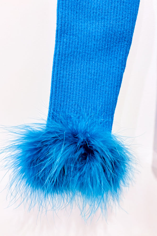 Chandail turquoise côtelé avec plumes aux manches (l)-SHEIN-La Penderie du Paradis 🕊