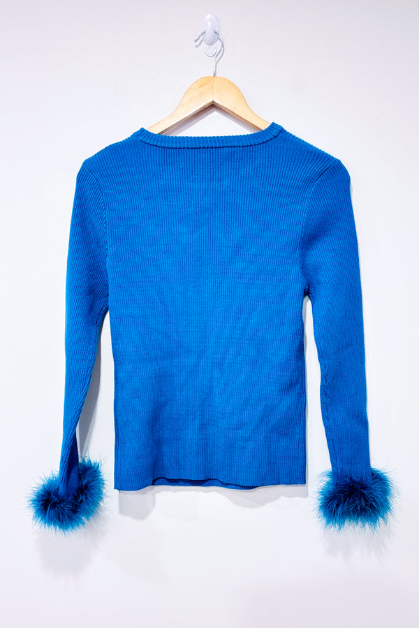 Chandail turquoise côtelé avec plumes aux manches (l)-SHEIN-La Penderie du Paradis 🕊