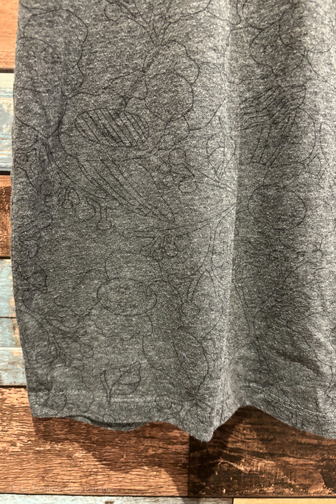 T-shirt gris fleuri avec grand col (m) seconde main Thyme   