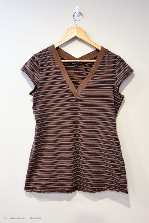 T-shirt brun rayé (l) seconde main Thyme   