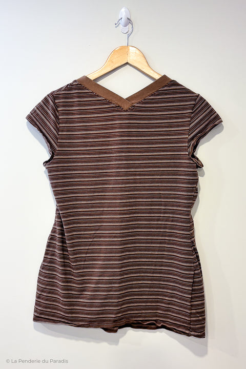 T-shirt brun rayé (l) seconde main Thyme   