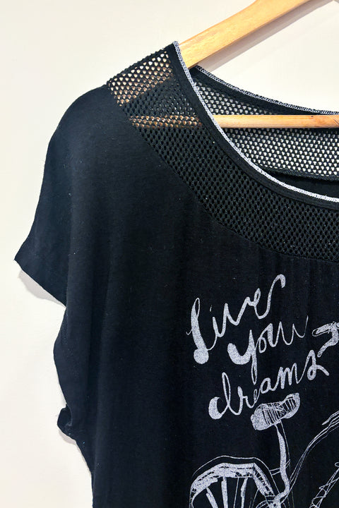 T-shirt ample noir ''live your dreams'' avec vélo (m) seconde main Vanilla Sugar   