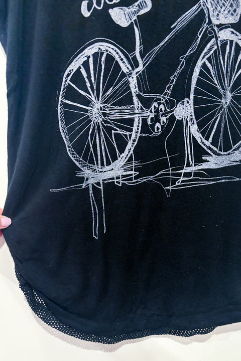 T-shirt ample noir ''live your dreams'' avec vélo (m) seconde main Vanilla Sugar   