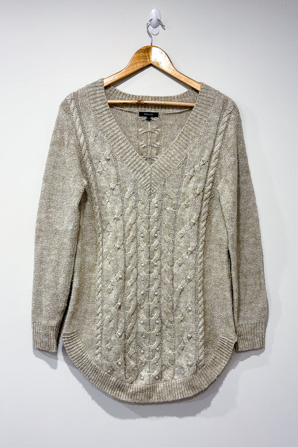 Chandail en tricot beige avec perles (m) seconde main RW&CO 