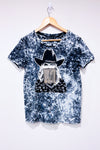 T-shirt gris effet tie dye avec cowgirl et franges de diamants (s)